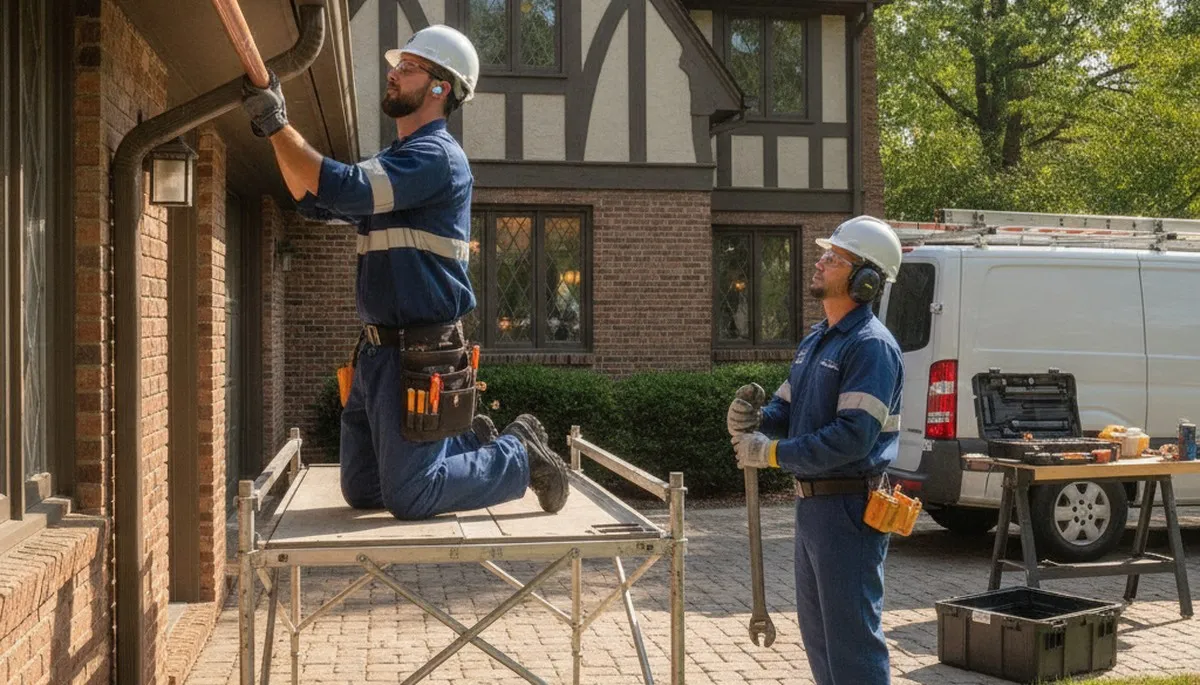 Overland Park, KS plumbing repair technician servicing a residential pipe leak