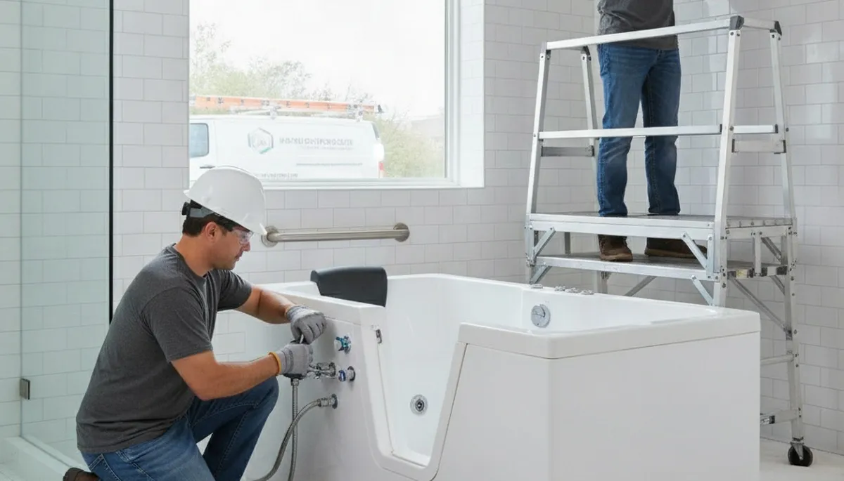 Overland Park, KS plumber installing a walk-in tub for safer home bathing
